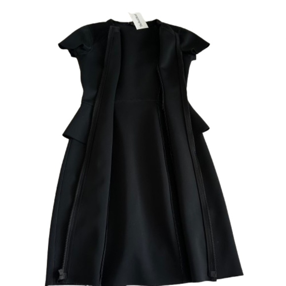 Theory Sz. 0 Tenna Black Neoprene Peplum Sheath Short Sleeve Zip Up Pencil Dress - Picture 8 of 15